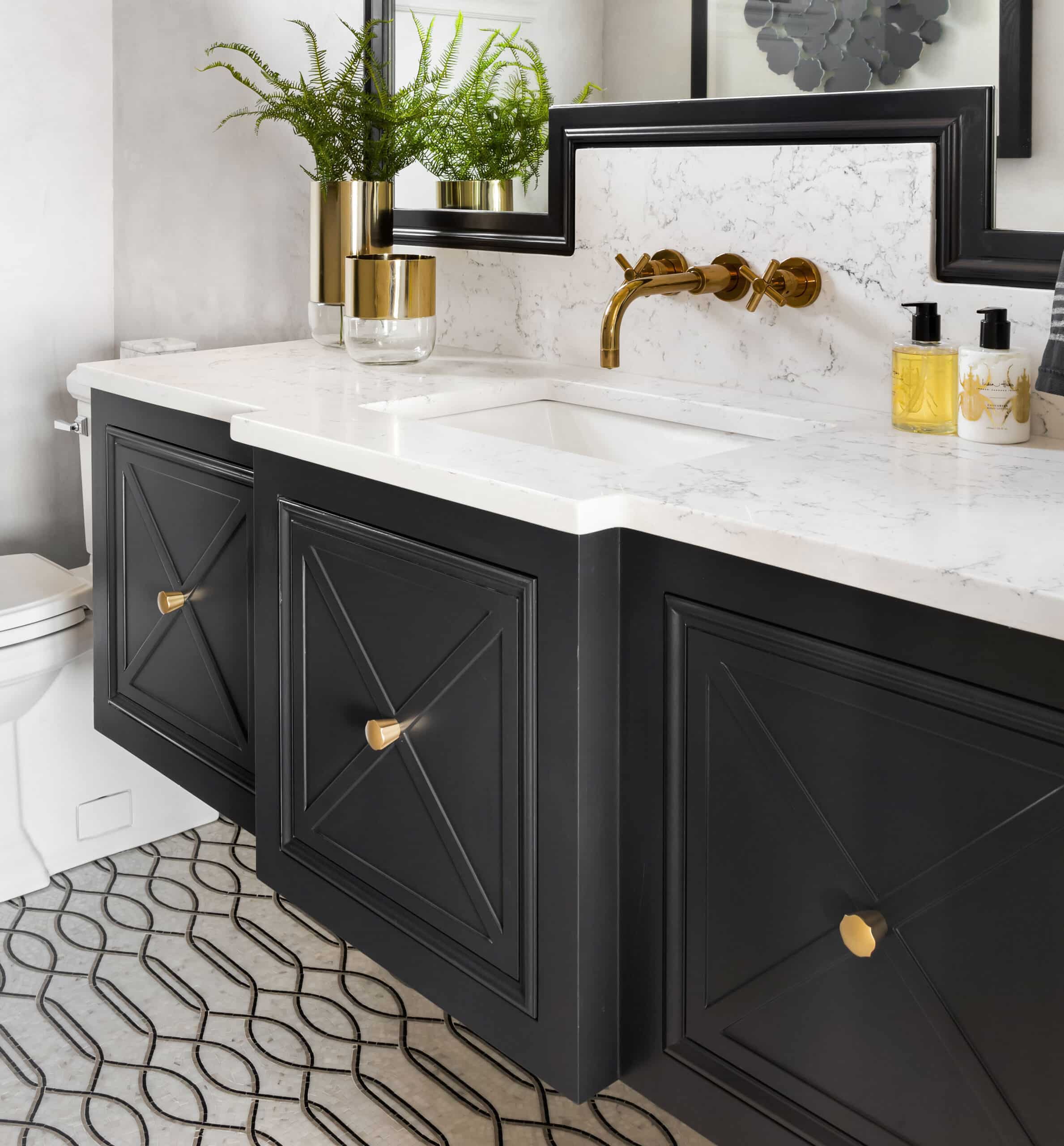 Dark Colored Custom Bathroom Vanity Cabinets with Light Countertops in Sarasota